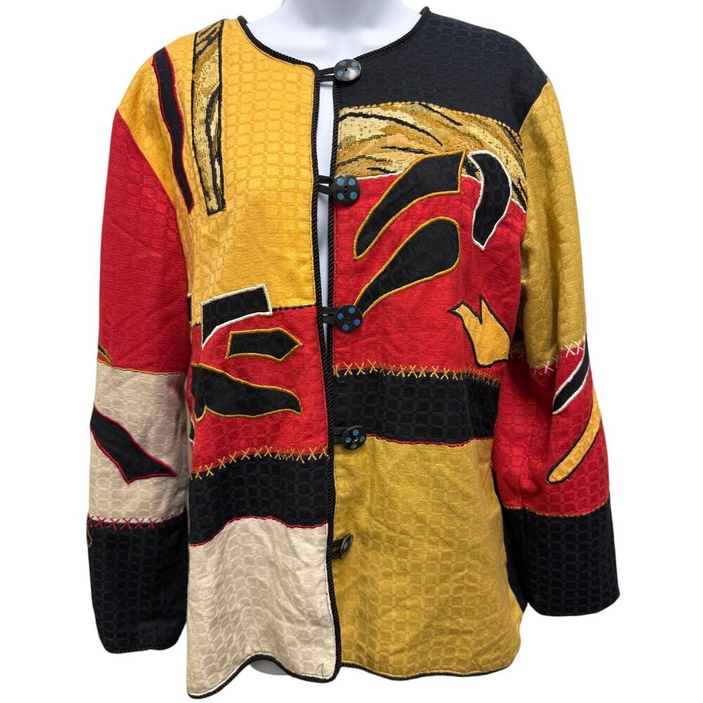 VTG Earth Sea & Sky Colorblock Embroidered Women's M Jacket Blazer Coat Patch - Picture 1 of 5